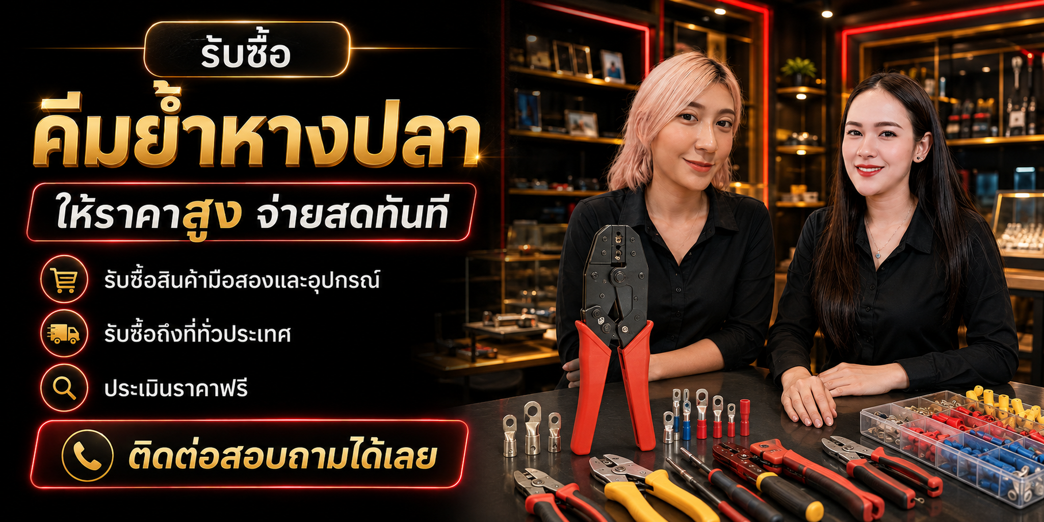 ร้านรับซื้อคีมย้ำหางปลา ประเมินจากรุ่น ดาย Ratchet อุปกรณ์ และสภาพจริง