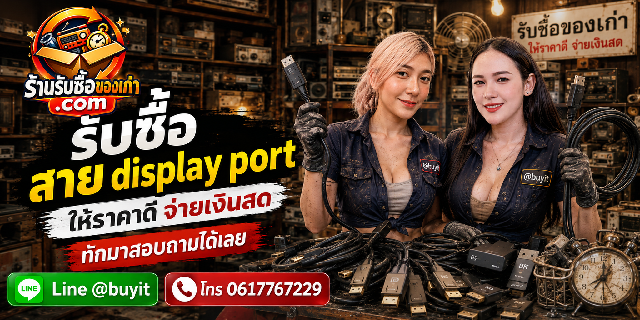 ร้านรับซื้อสาย DisplayPort เก่า มือสอง ประเมินจากยี่ห้อ Part Number ความยาว Certification และสภาพ